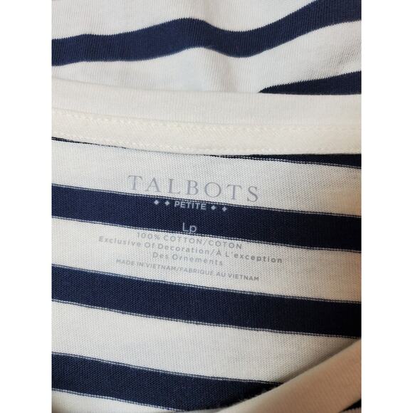 Talbots Top Womens Large Petite French Striped Blue White Embroidered Flowers - Picture 4 of 8